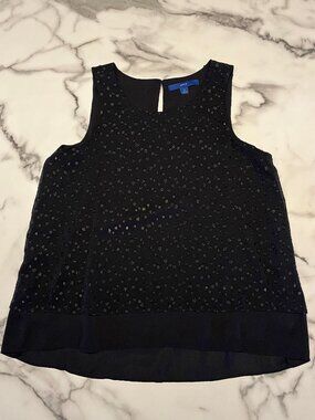 Apt 9 (Kohl's) Black Sleeveless Blouse Tank Top Textured Metallic Dot Medium